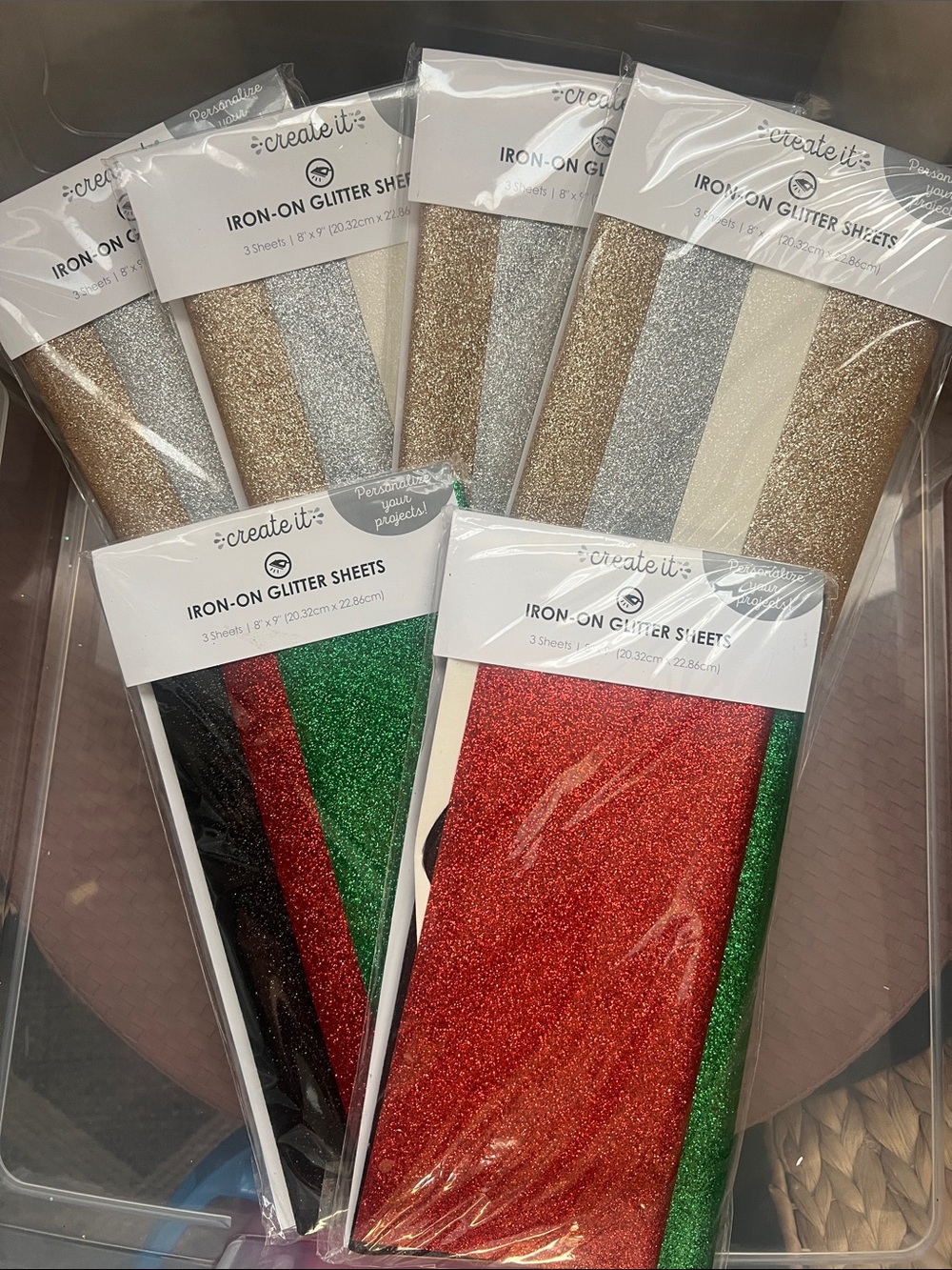 Create It Iron-On Glitter Sheets - Red, Green, Gold, Silver, Black